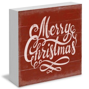 Merry Christmas Wooden Box Sign - Red Christmas Decor, Wood Sign for Home Office Desk Shelf Table Decor, 5x5 Inch - 1 of 4