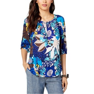 Trina Turk Womens Crepe Henley Blouse - 1 of 1