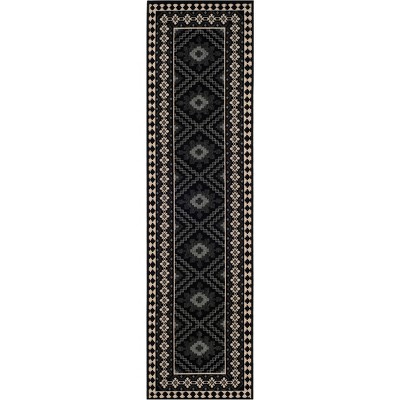 Modern Black and Cream Non-Slip Synthetic Runner Rug 27" x 192"