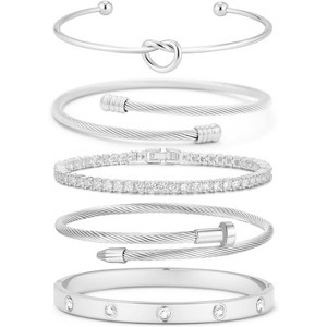 18K Gold Plated Love Bangle Bracelet Stack Cuff Jewelry Set for Women with Gift Box, Elegant Design - 1 of 4