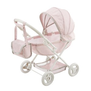Olivia's Little World Polka Dot Princess Baby Doll Pram Stroller with Retractable Canopy & Storage, Pink - 1 of 4