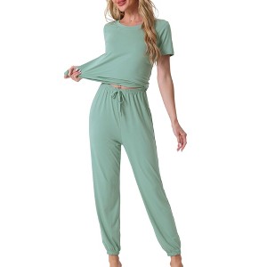 cheibear Women's Modal Soft Sleepwear Short Sleeve Nightwear with Long Sweat Pants Pajamas Set - 1 of 4