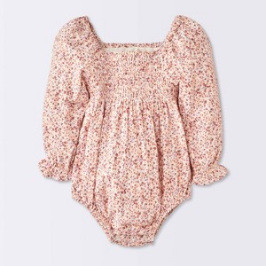 Baby Girls' Floral Smocked Romper - Cloud Island™ Pink - 1 of 4