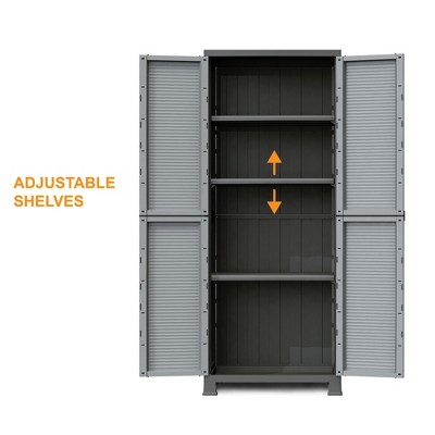 Gray Plastic 3-Shelf Lockable Utility Storage Cabinet
