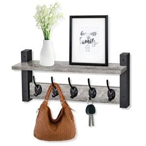 Sorbus 16 Inch Floating Wall Shelf with 5 Heavy Duty Hooks – for Entryway, Bathroom, Bedroom, Kitchen, or Mudroom - 1 of 4
