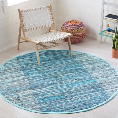 Light Blue and Gray Handwoven Round Cotton Area Rug