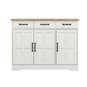 GlasFlength Decorative Storage Cabinet, 3-Door Cabinet with Three Drawers and Three Shelves for Kitchen, Dining Room, White, 42.71"*15.35"*32.08" - 1 of 4