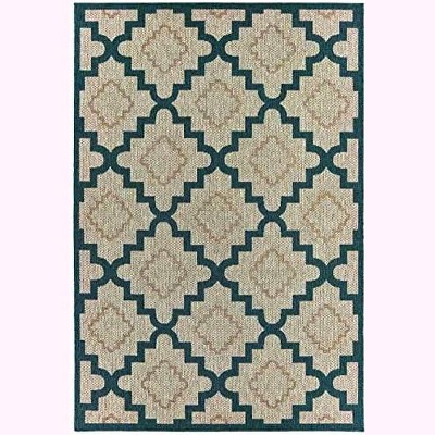 Oriental Weavers Latitude 804I3 Grey/ Teal Indoor/Outdoor Area Rug - 1'10" x 7'6"