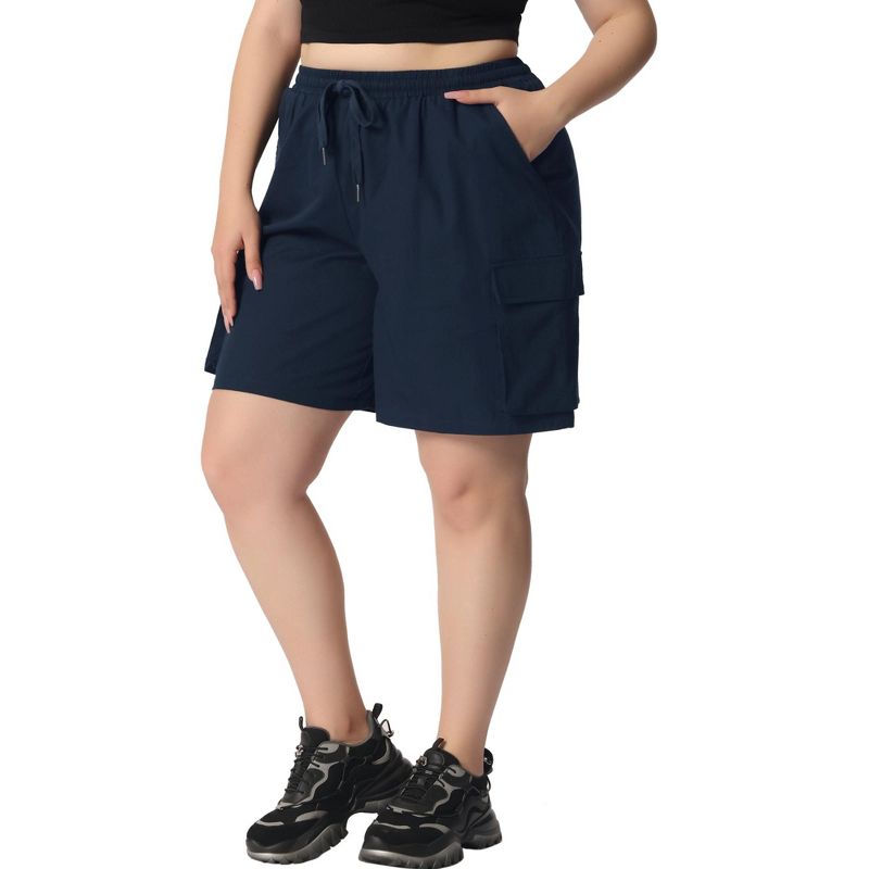 Agnes Orinda Women's Plus Size Drawstring Elastic High Waist Pockets Casual Cargo Shorts, 2 of 6