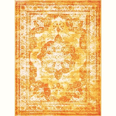 Salle Garnier Orange and Yellow Synthetic Low Pile Area Rug