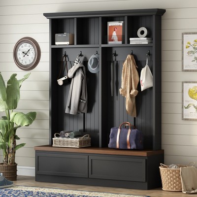 Lycvki 4-in-1 Hall Tree with Wood Grain Bench and Coat Rack