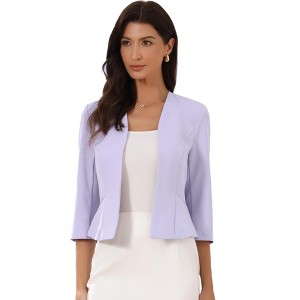 Allegra K Women's Open Front Collarless 3/4 Sleeve Peplum Business Work Suit Blazer - 1 of 4