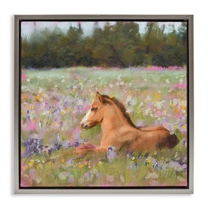 Stupell Industries Foal Horse Lounging Flower Meadow, 25" x 25" - 1 of 4