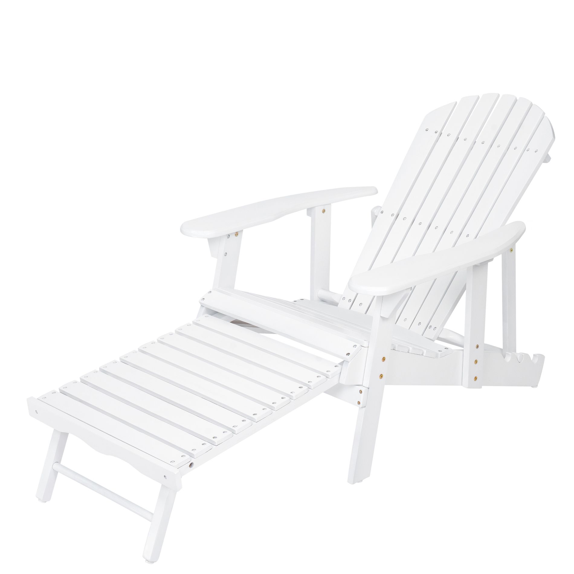 Dexmalle Rustic Patio Acacia Wood Foldable Slat Chair with Pull-Out Footrest,White
