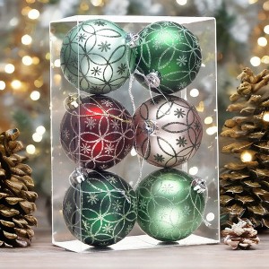 6pc Enchanting Subtle Nature Ornament Bundle, Set of Pine Green, Light Green, Mint Green, Pink and Matte Red Baubles| OrnamentallyYou - 1 of 4