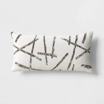 12"x24" Crossed Lines Rectangular Outdoor Lumbar Pillow Ivory - Threshold™