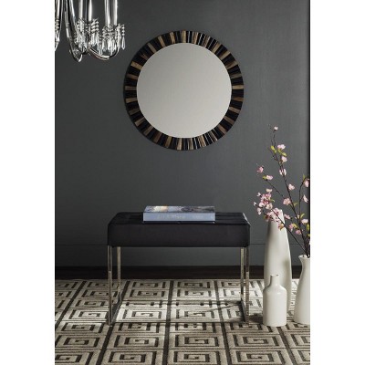 Roitfeld Black Tufted PU Leather Ottoman with Chrome Frame