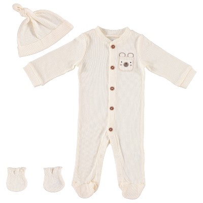 Baby Gear Baby Boy Clothes Matching Hat and Mittens Pajama Set for Sleep and Play 3 Pack Ribbed Size Creamy White6-9M