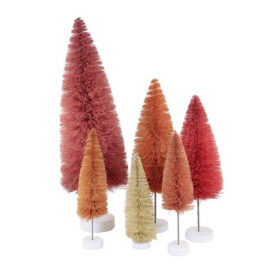 Christmas 16.0" Rainbow Tree Pink Set / 6 Putz  Village  Bottle Brush  -  Decorative Figurines