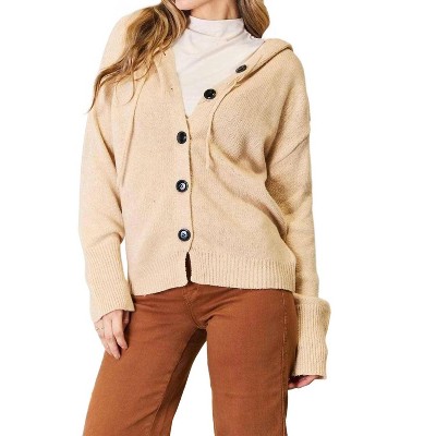 Women's Cozy Hooded Sweater With Buttons - Double Take