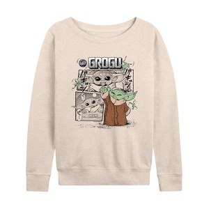 Women's - Star Wars - The Mandalorian Grogu Panels Lightweight French Terry Wide Neck Long Sleeve Graphic Shirt - 1 of 4
