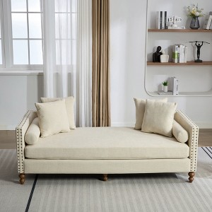Hrinhom 75.2" W Upholstered Sofa Chair,Modern Chaise Lounge Chair with Pillows and Wood Legs - 1 of 4