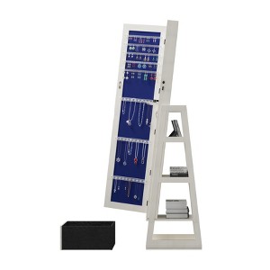 360° Swivel Full Length Mirror Jewelry Cabinet Standing, 65" Jewelry Armoire Cabinets with Storage Drawers White - 1 of 4