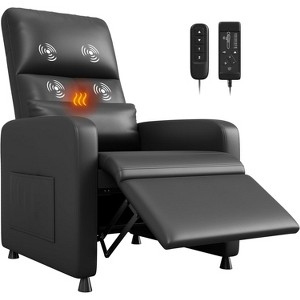Coucheta Power Recliner with Massage and Heat - Adjustable Electric, Ergonomic PU Leather, Side Pockets, USB Port, Home Theater Seating - 1 of 4
