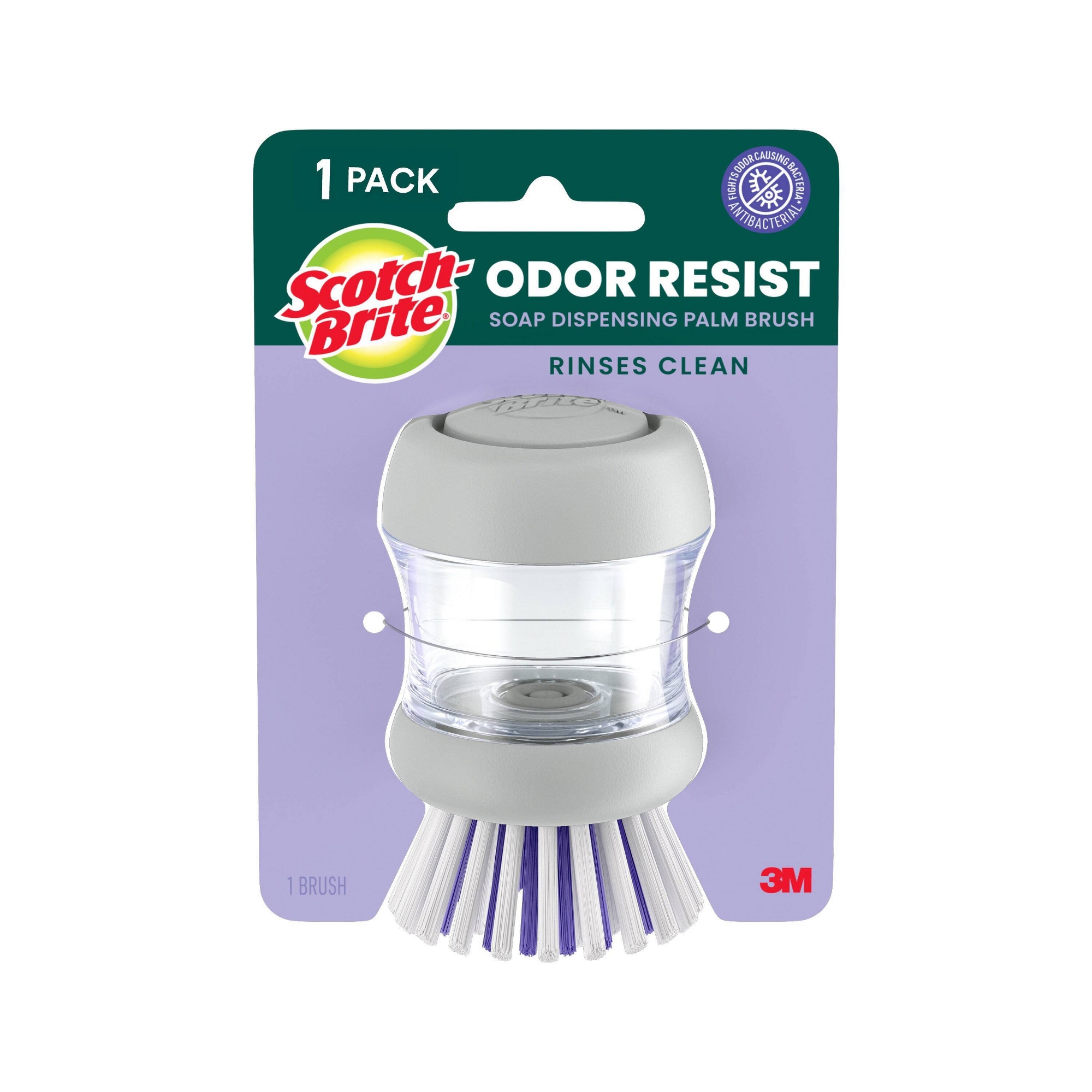 Scotch-Brite Odor Resist Soap Dispensing Palm Brush: Plastic Cleaning Tool for Multipurpose Household Surfaces