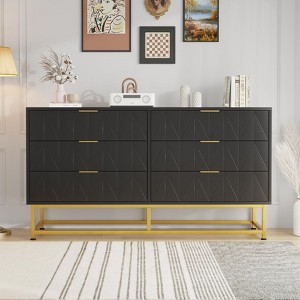 6 Drawer Dresser,Modern Dresser Chest with Wide Drawers and Metal Handles,Wood Storage Chest of Drawers for Bedroom,Living Room,Hallway,Entryway - 1 of 4