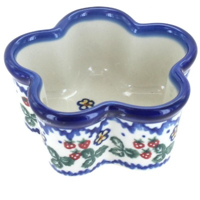 Blue Rose Polish Pottery Strawberry Garden Mini Baker - Flower Shape