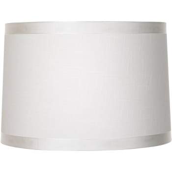 Springcrest White Fabric Medium Drum Lamp Shade 15" Top x 16" Bottom x 11" High (Spider) Replacement with Harp and Finial