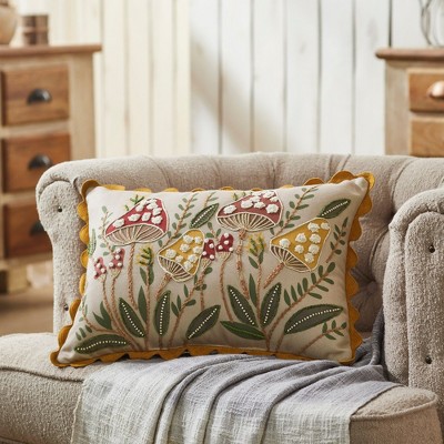 Embroidered Woodland Mushrooms Pillow 14x20 VHC Brands