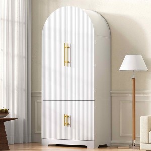 MAYEERTY 72" Arched Kitchen Pantry, 8 Door Shelves Hidden Drawer, Kitchen Dining Bathroom, White - 1 of 4