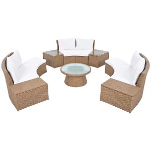 COWLOWN 10-Piece Modular Patio Sectional Set, Half Round PE Wicker Sofa with Tempered Glass Tables - 1 of 4