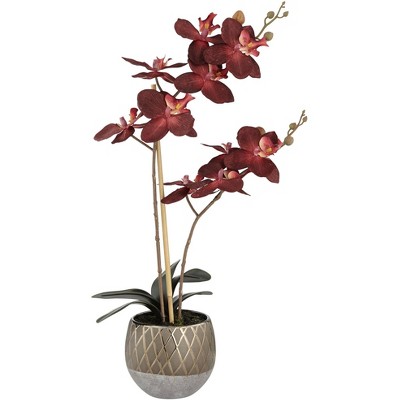 Studio 55D Red Orchid 23" High Faux Flowers in Ceramic Pot