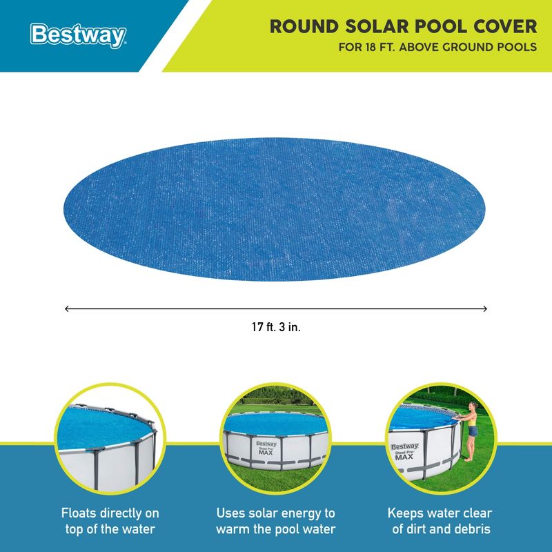 Bestway Flowclear 18 Foot Round Solar Heat Secure Pool Cover for Above Ground Swimming Pools with Storage Bag, Blue (Cover Only), 4 of 8