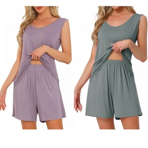 INSPIRE CHIC Women's 2 Pcs Cotton Soft Sleeveless Cami & Shorts Pajama Set - 1 of 4