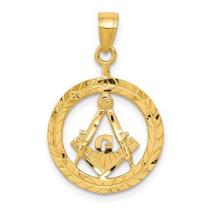 Black Bow Jewelry 14k Yellow Gold Wreath with Masonic Symbol Pendant, 16mm (5/8 Inch) - 1 of 4