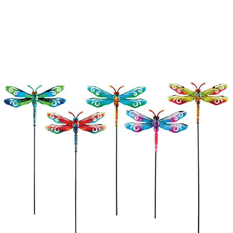 Collections Etc Multicolor Metal Dragonfly Garden Stakes - Set of 5, 1 of 3