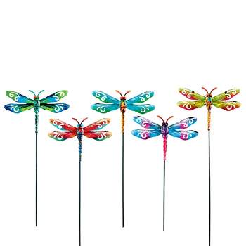 Collections Etc Multicolor Metal Dragonfly Garden Stakes - Set of 5