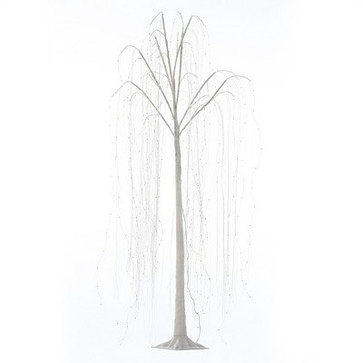 LuxenHome Lighted LED 5.9Ft White Willow Tree, Artificial Willow Tree with Metal Base