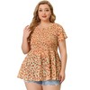 Agnes Orinda Women's Plus Size Chiffon Smock Waist Ditsy Floral Peplum Casual Blouses - 4 of 4
