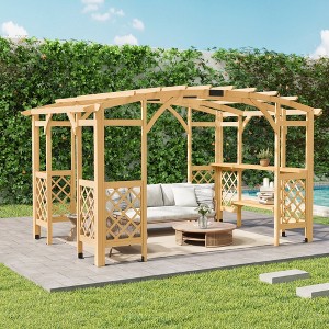 HAPPATIO 10' x 14' Outdoor Pergola, Wooden Pergola with Bar Counter - 1 of 4
