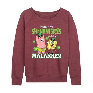 Women's - SpongeBob Squarepants - Prone To Shenanigans And Malarkey Lightweight French Terry Wide Neck Long Sleeve Shirt - 1 of 4