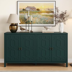Heynemo Sideboard Buffet, 58'' Mid Century Modern Sideboard Buffet with 4 Doors and Adjustable Shelves, Sideboard Buffet for Entryway, Turquoise Blue - 1 of 4