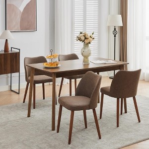 Dining Chair Set of 4, Leather Upholstered Dining Chair with Wood Legs, Wing Backrest, Wooden Kitchen Chair, Kitchen Chairs with Thick Cushions - 1 of 4