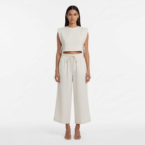 Women Khaki Linen-Cotton Sleeveless Slim Fit Set – Stretch Two-Piece Outfit Cherie Code - 1 of 4