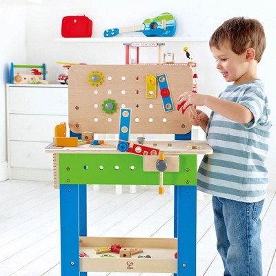 Kids Pretend Play Builder Set Boys Wood Project Work Bench Toy Tool Rack Shelf 