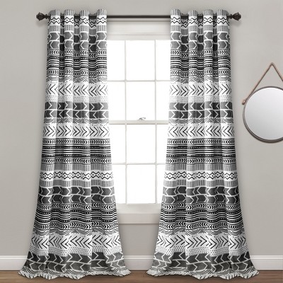 84"x52" Hygge Geo Light Filtering Window Curtain Panels Black/White -Lush Décor